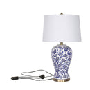 Table Lamp Ceramic Floral Base Cotton Drum Shade