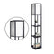 Etagere Floor Lamp Shelves In Black Frame With Fabric Shade