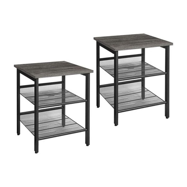 Set Of 2 Side Table With 2 Mesh Shelves Charcoal Gray