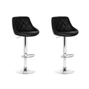 Set Of 2 Bar Stools Pu Leather Diamond Style Black