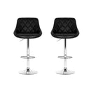 Set Of 2 Bar Stools Pu Leather Diamond Style Black