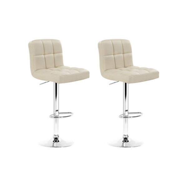 Set Of 2 Beige Pu Leather Gas Lift Bar Stools