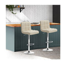 Set Of 2 Beige Pu Leather Gas Lift Bar Stools