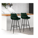 Set Of 2 Green Velvet Bar Stools
