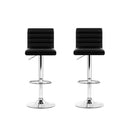 Set Of 2 Pu Leather Bar Stools Padded Line Style Black