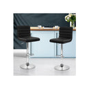 Set Of 2 Pu Leather Bar Stools Padded Line Style Black