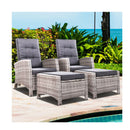Set Of 2 Sun Lounge Recliner Chair Wicker Lounger Sofa