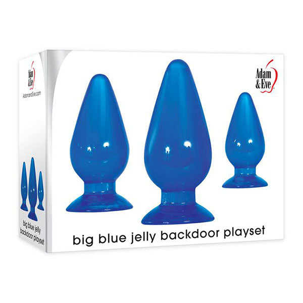 Set Of 3 Sizes Adam And Eve Big Blue Jelly Backdoor Playset