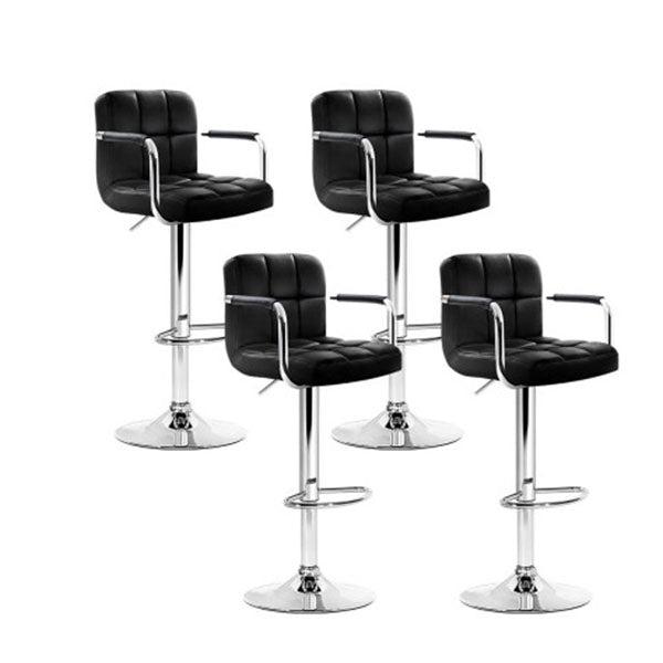 Set Of 4 Bar Stools Steel And Black Gas Lift Swivel Armrests