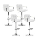 Set Of 4 Bar Stools Steel And Black Gas Lift Swivel Armrests