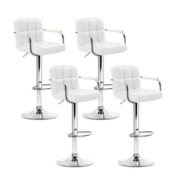 Set Of 4 Bar Stools Steel And Black Gas Lift Swivel Armrests