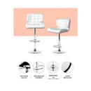Set Of 4 Pu Leather Gas Lift Bar Stools White And Chrome