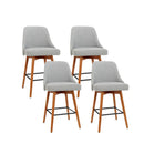 Set Of 4 Square Footrest Wooden Fabric Bar Stools
