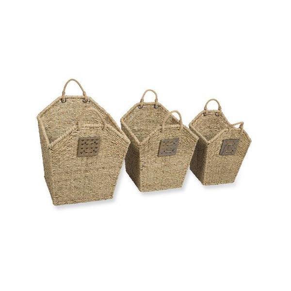Set Of Three Baskets Hostile Seagrass With Rope Handles