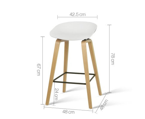 Set of 2 Wooden Barstools with Metal Footrest