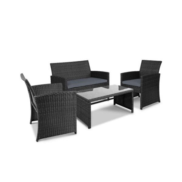 Set of 4 Outdoor Rattan Chairs & Table