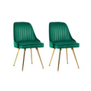 Set of 2 Green Velvet Dining Chairs With Metal Legs