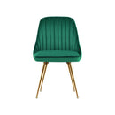 Set of 2 Green Velvet Dining Chairs With Metal Legs
