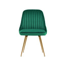 Set of 2 Green Velvet Dining Chairs With Metal Legs