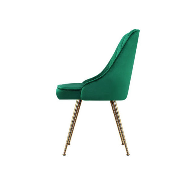 Set of 2 Green Velvet Dining Chairs With Metal Legs