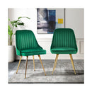 Set of 2 Green Velvet Dining Chairs With Metal Legs