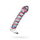 Sexus Glass Dildo Stripes W Base Blue Red 16Cm