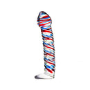Sexus Glass Dildo Stripes W Base Blue Red 16Cm
