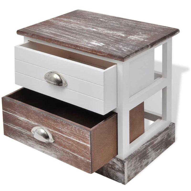 Shabby Chic Bedside Cabinets (2 Pcs) - Brown/White