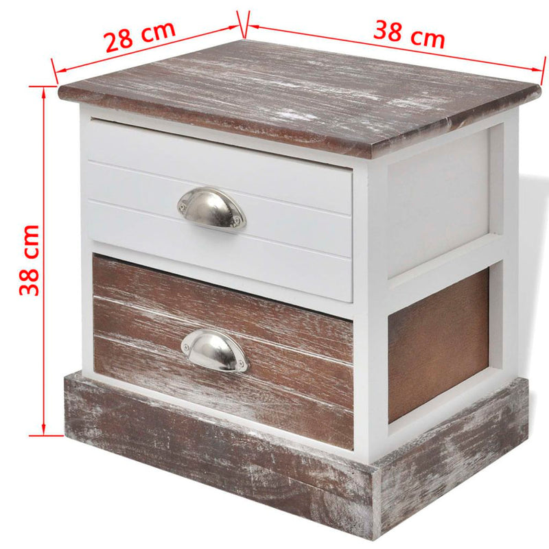 Shabby Chic Bedside Cabinets (2 Pcs) - Brown/White