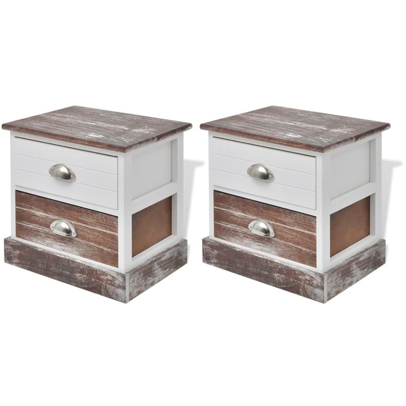 Shabby Chic Bedside Cabinets (2 Pcs) - Brown/White
