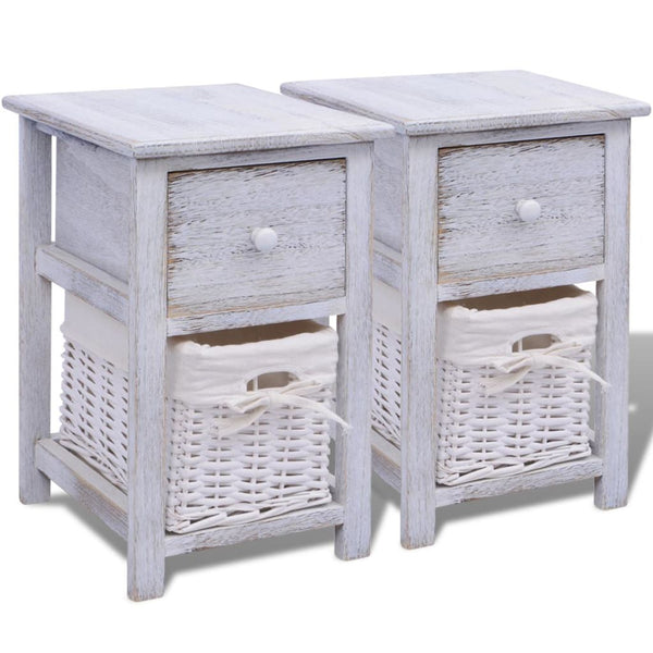 Shabby Chic Bedside Cabinets - White (Set of 2)