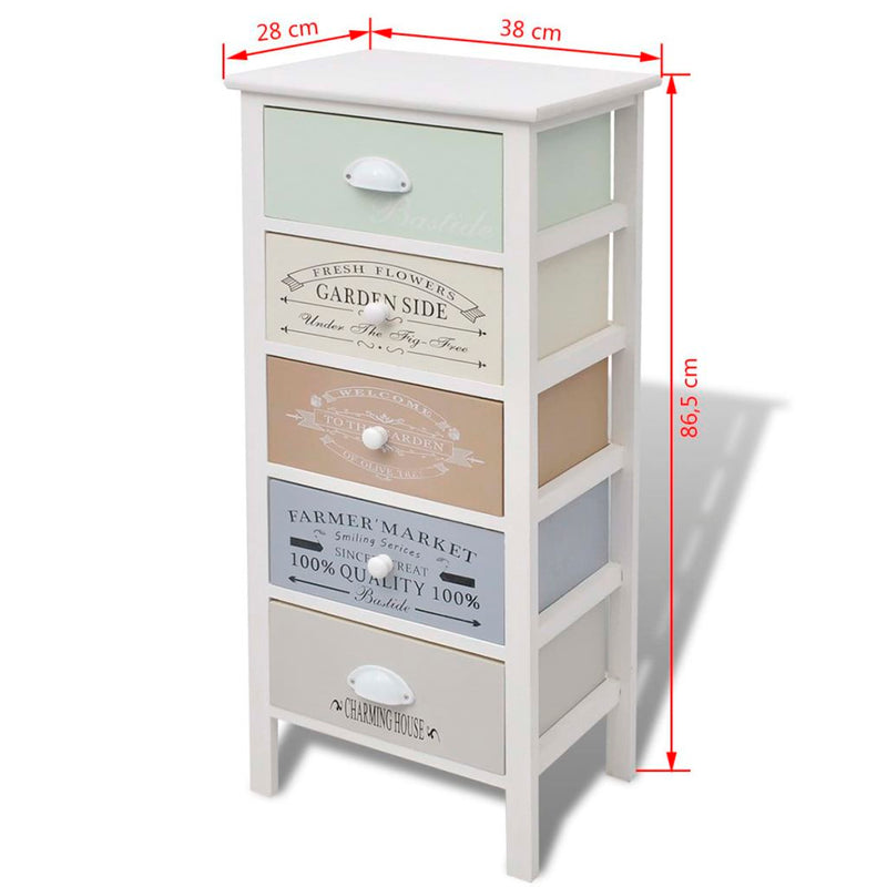 Shabby Chic French Storage Cabinet 5 Drawers Wood