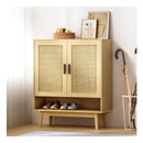 Shoe Cabinet Rattan Shoes Storage Rack Organiser Wooden Cupboard Shelf