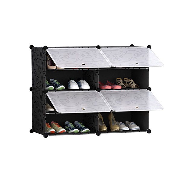 4 Tier 2 Column Shoe Rack Organizer Storage Stackable With Cover