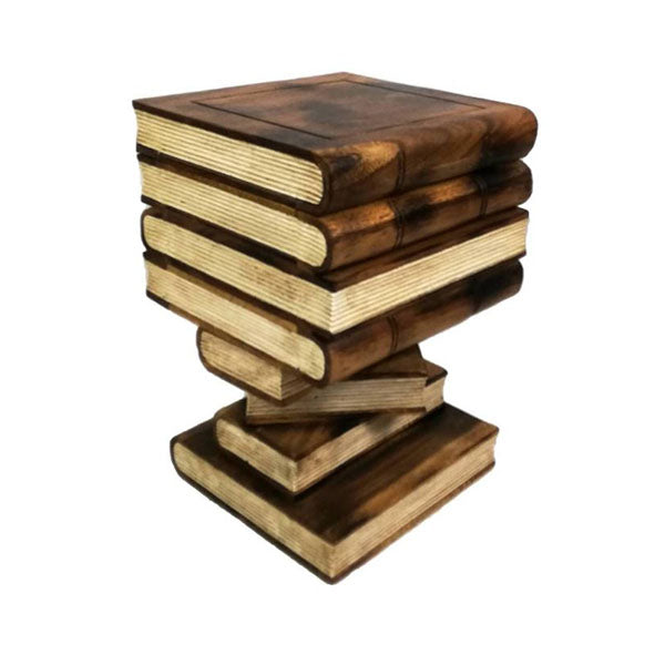 Side Table Book Stack Design W Storage Compartment Natural Burned ...