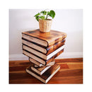 Side Table Book Stack Design W Storage Compartment Natural Burned