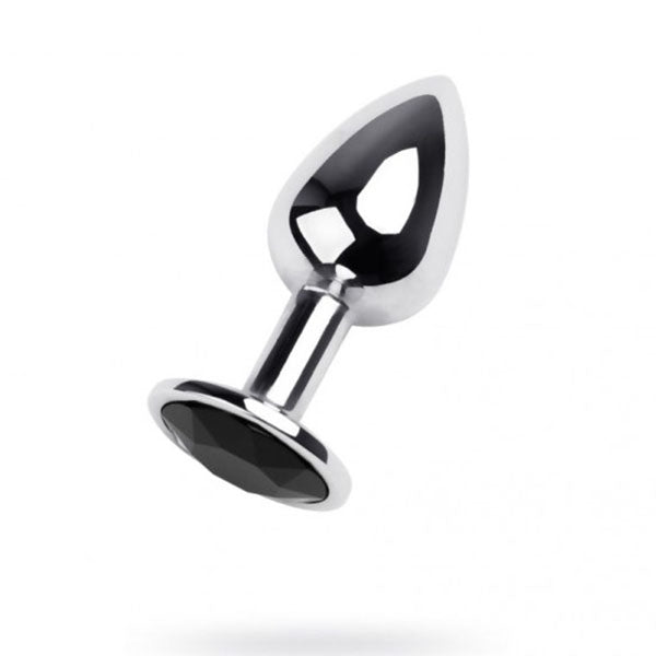 Silver Metal Anal Plug W Black Gem Small