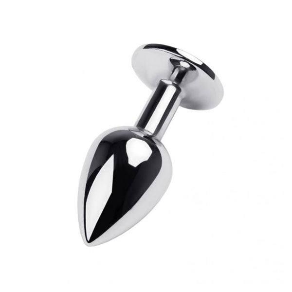 Silver Metal Anal Plug W Black Gem Small