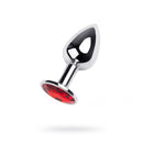 Silver Metal Anal Plug W Red Ruby Gem Small