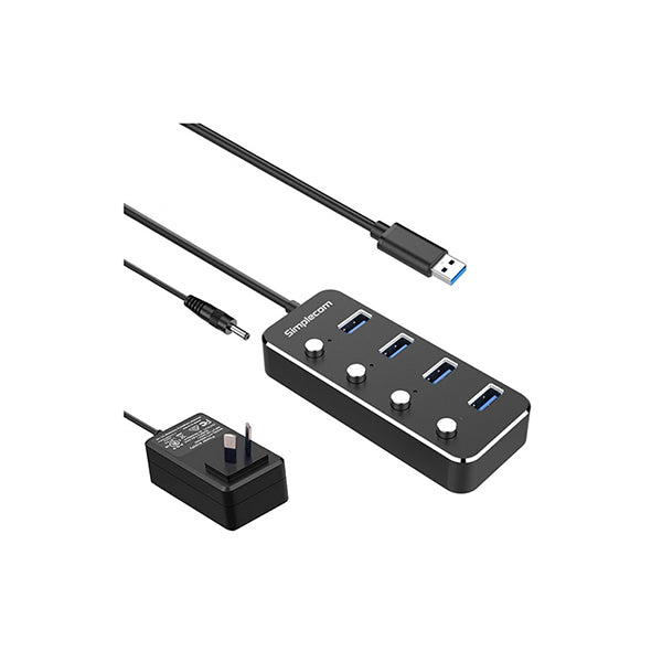 Simplecom 4 Port Usb 3 Hub With Individual Switches And Power Adapter