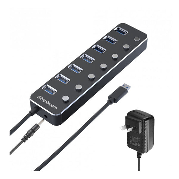 Simplecom 7 Port Usb Hub With Individual Switches And Power Adapter