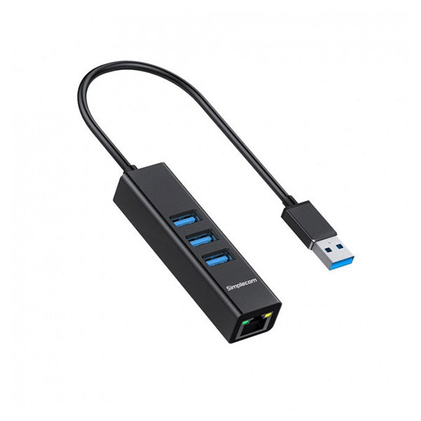 Simplecom Aluminium 3 Port Usb Hub With Gigabit Ethernet Adapter
