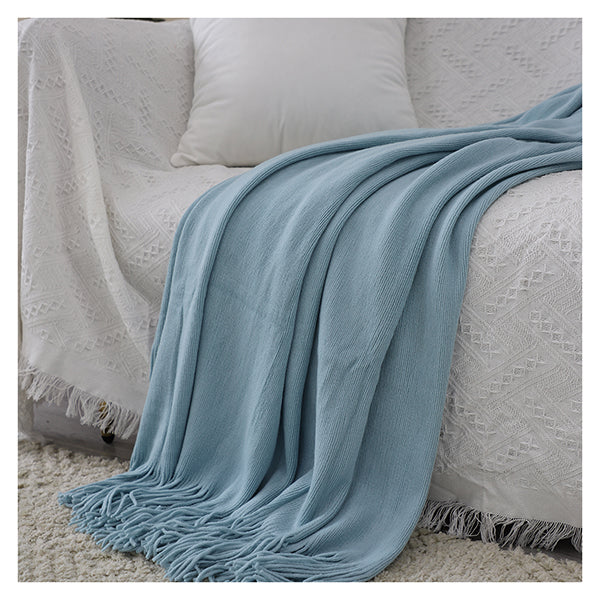 Sky Blue Acrylic Knitted Throw Blanket