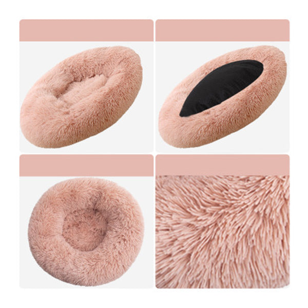 Pet Bedding Warm Plush Round Comfortable Dog Nest Pink