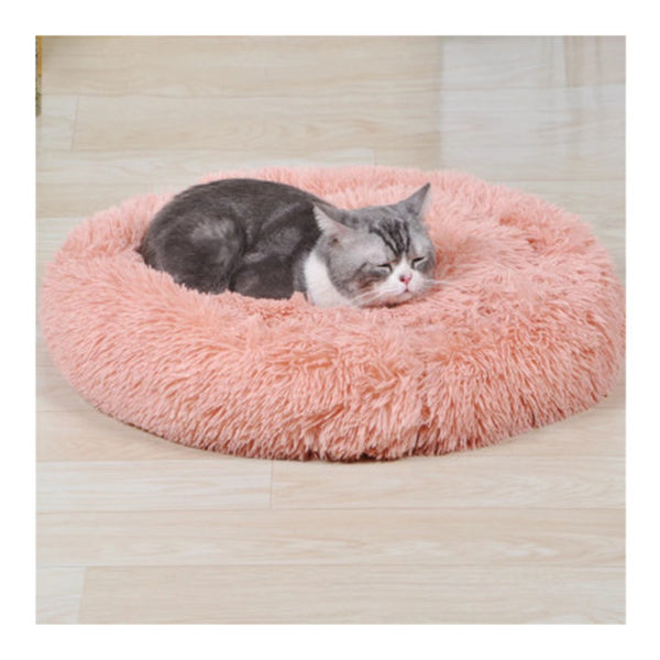Pet Bedding Warm Plush Round Comfortable Dog Nest Pink