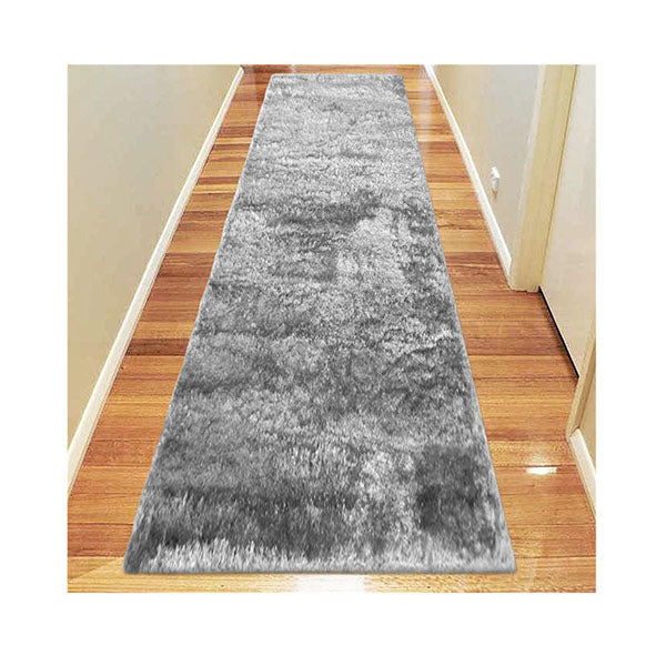 Soft Shaggy Light Grey Hallway Runner Rug