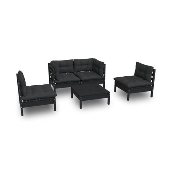 Solid Pinewood 5 Piece Garden Lounge Set With Cushions