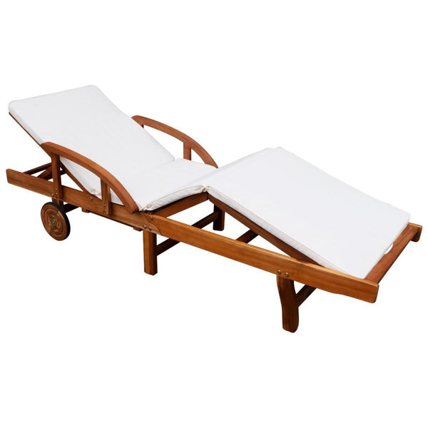 Solid Acacia Wood Sun Lounger with Cushion