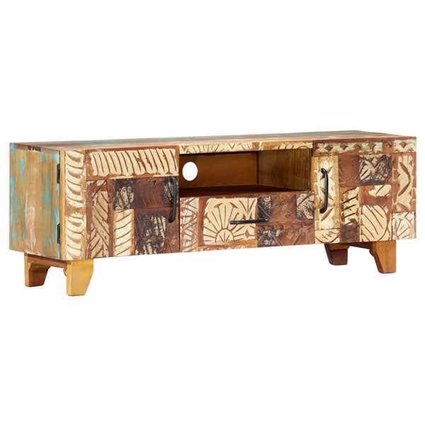 Solid Reclaimed Wood Hand Carved TV Cabinet 120x30x40cm