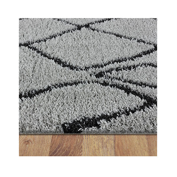 Sorento Shaggy Grey Hallway Runner Machine Knotted Rug